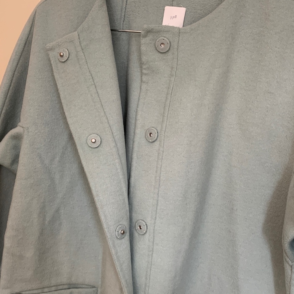J. Jill Light Aqua Very Soft Wool Jacket Size Large Hidden Snap Closure - Picture 3 of 9